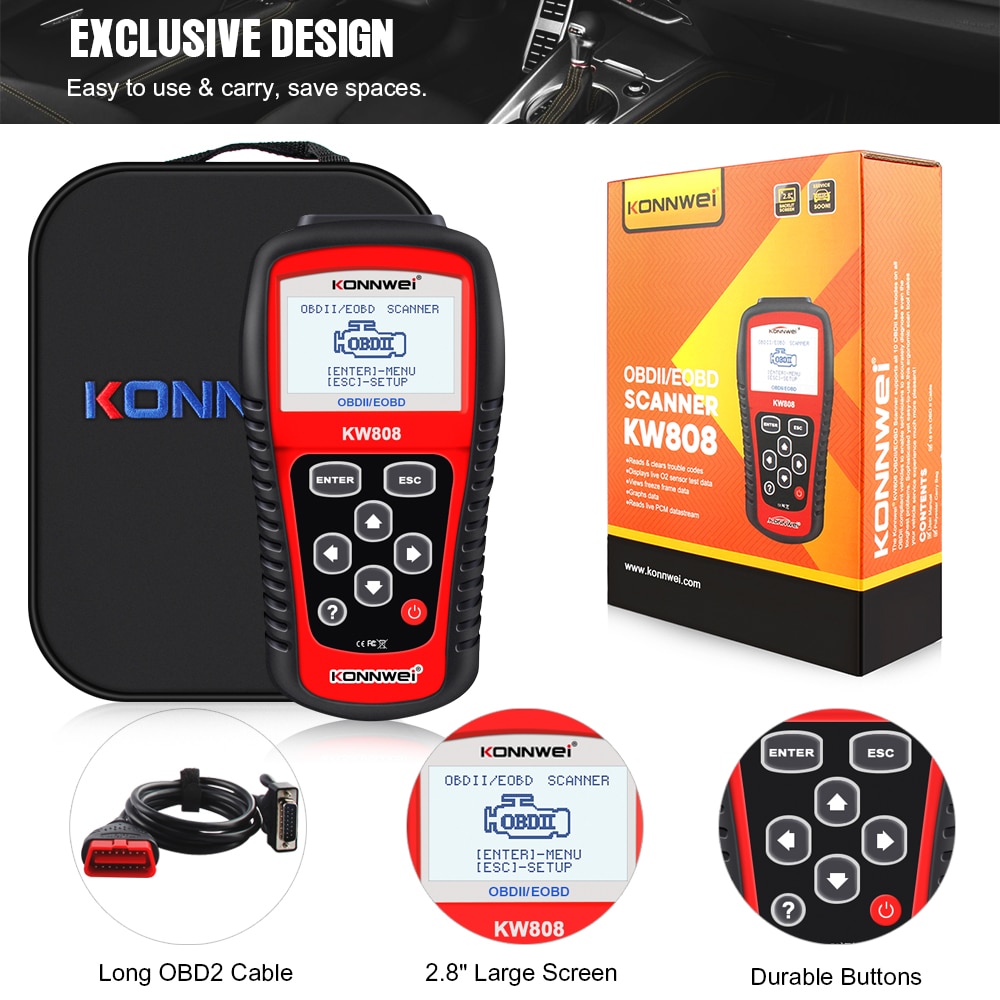 KONNWEI KW808 OBD 2 Car Scanner OBD2 Auto Automotive Diagnostic Scanner Tool Engine Fualt Code Reader Odb Tools  for Cars