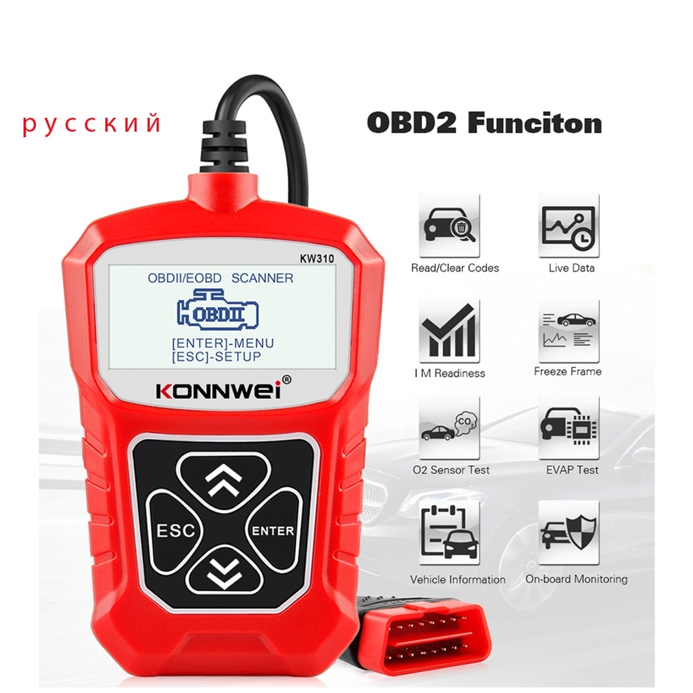 KONNWEI KW310 OBD2 Scanner  Russian Language Car Diagnostics Tool OBD 2 Car Scanner for Auto ODB2 Car Tools Better Than ELM327