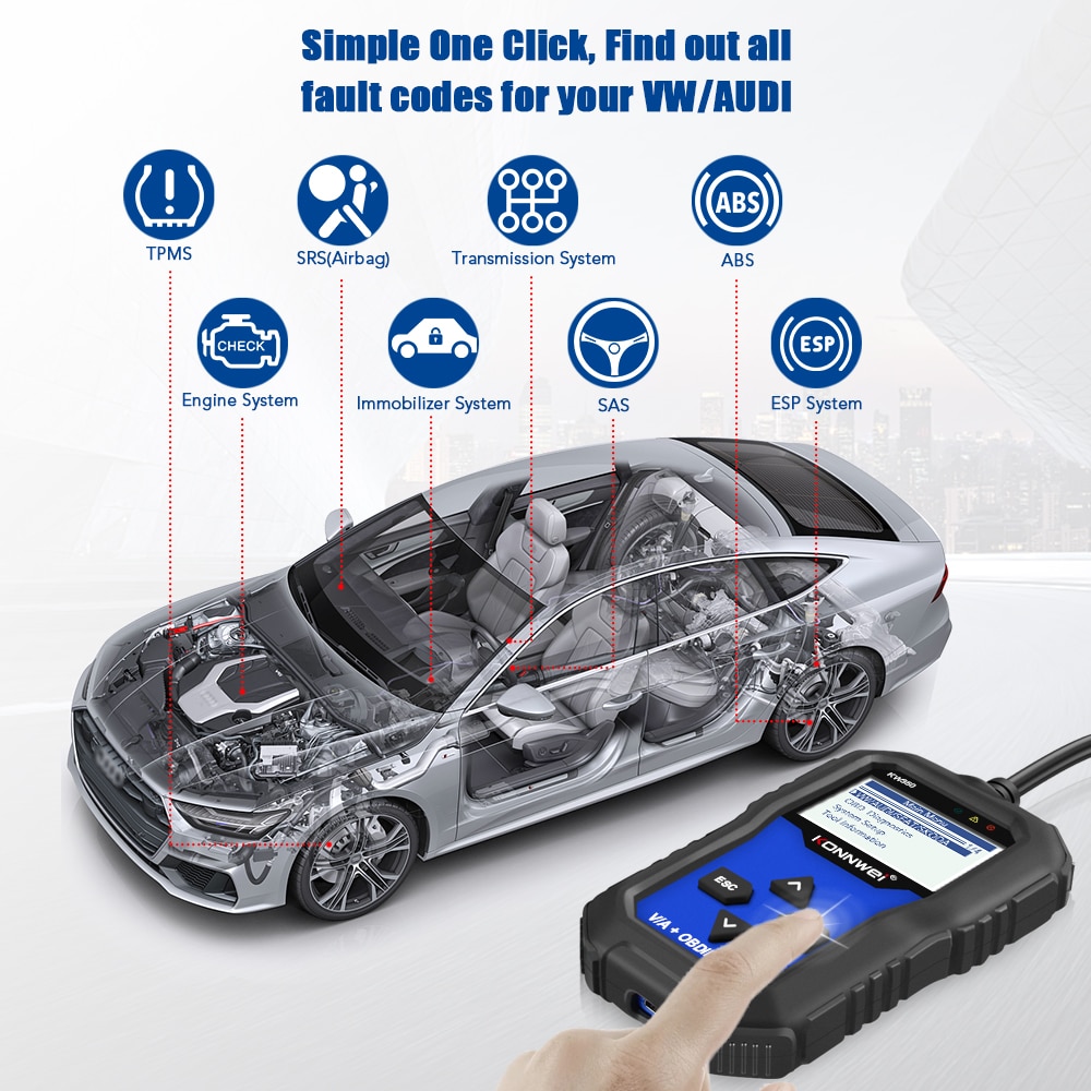 KONNWEI KW350 OBD2 Diagnostic Scanner for Car VAG VW Audi ABS Airbag Reset Oil Service Light EPB Diagnostic Tool Better VAG COM
