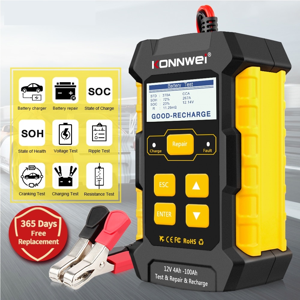 KONNWEI KW510 Full Automatic 12V Car Battery Tester Pulse Repair 5A Battery Chargers Wet Dry AGM Gel Lead Acid Car Repair Tool