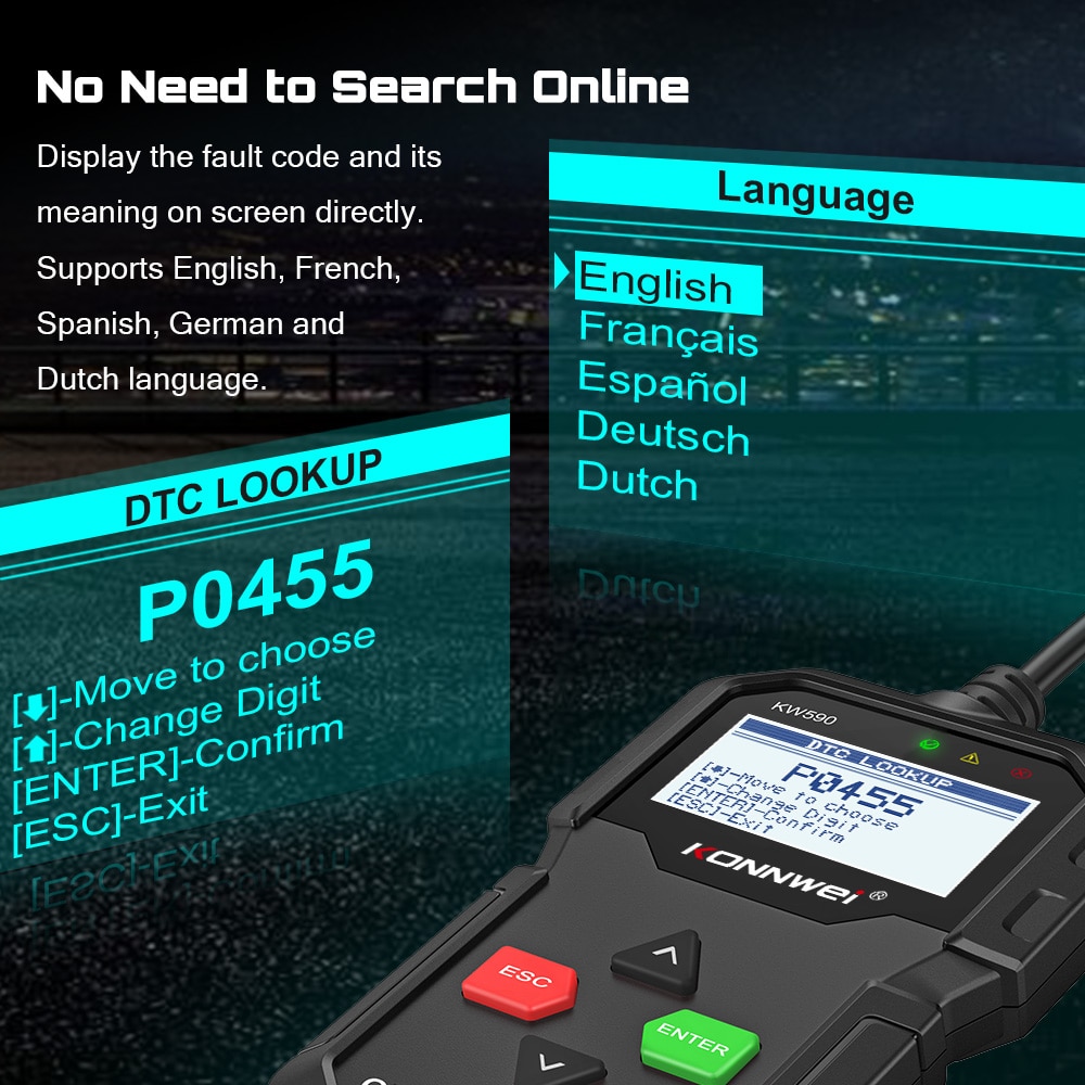 New OBD Diagnostic Tool KONNWEI KW590 Car Code Reader automotive OBD2 Scanner Support Multi-Brands Cars&languages