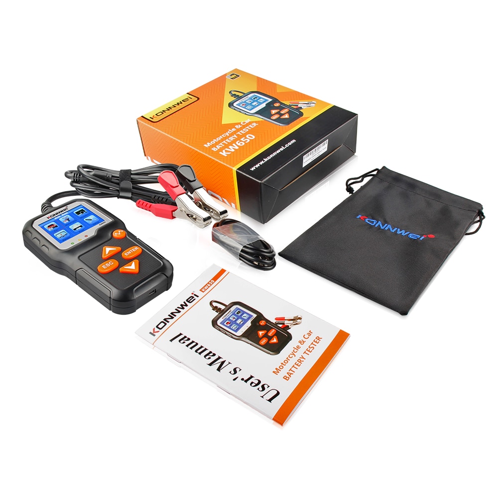 KONNWEI KW650 Car Motorcycle Battery Tester 12V 6V  Battery System Analyzer 2000CCA Charging Cranking Test Tools for the Car