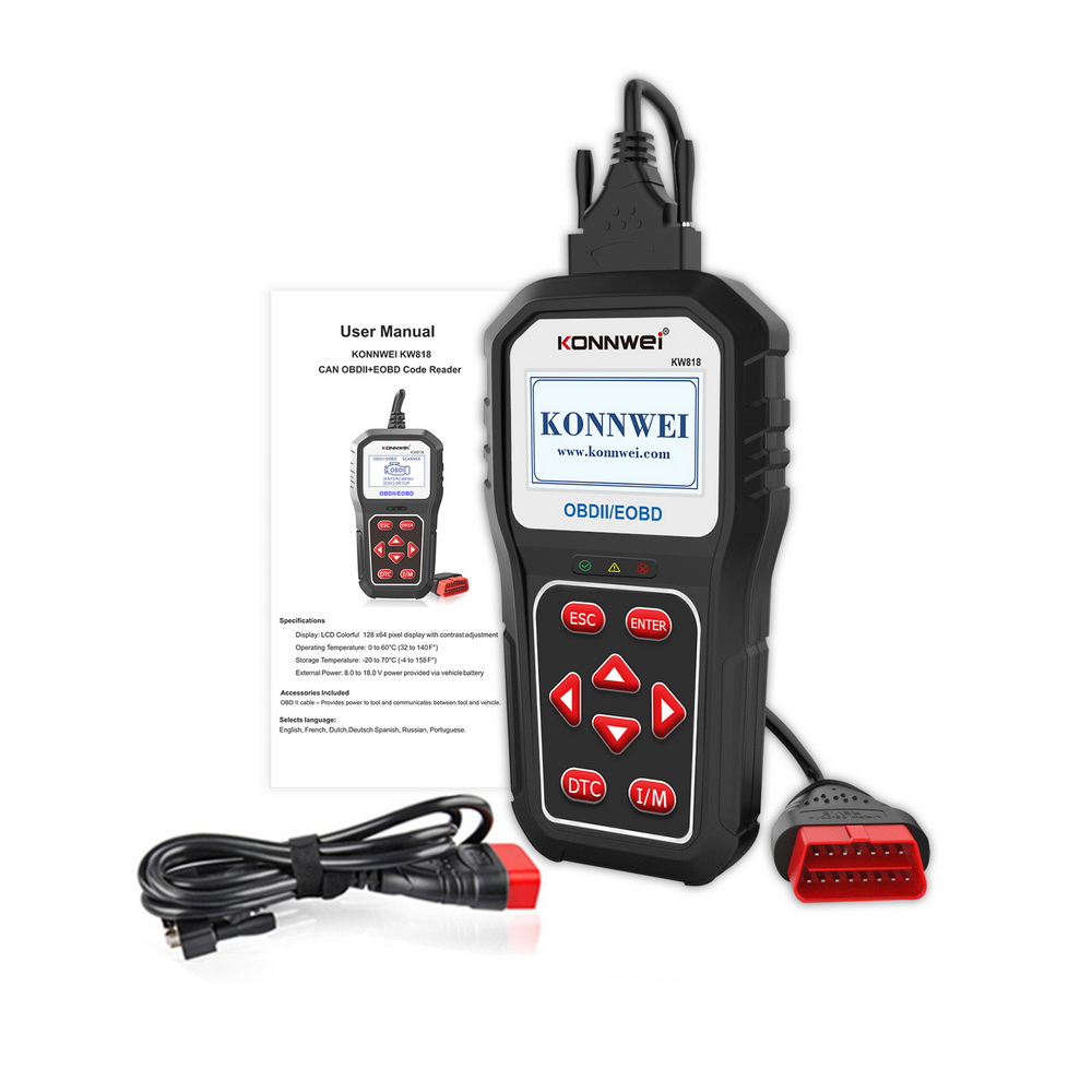 KONNWEI KW818 Enhanced OBDII ODB2 EOBD Car Diagnostic Scanner 12V Battery Tester Check Engine Engine Automotive Code Reader Tool