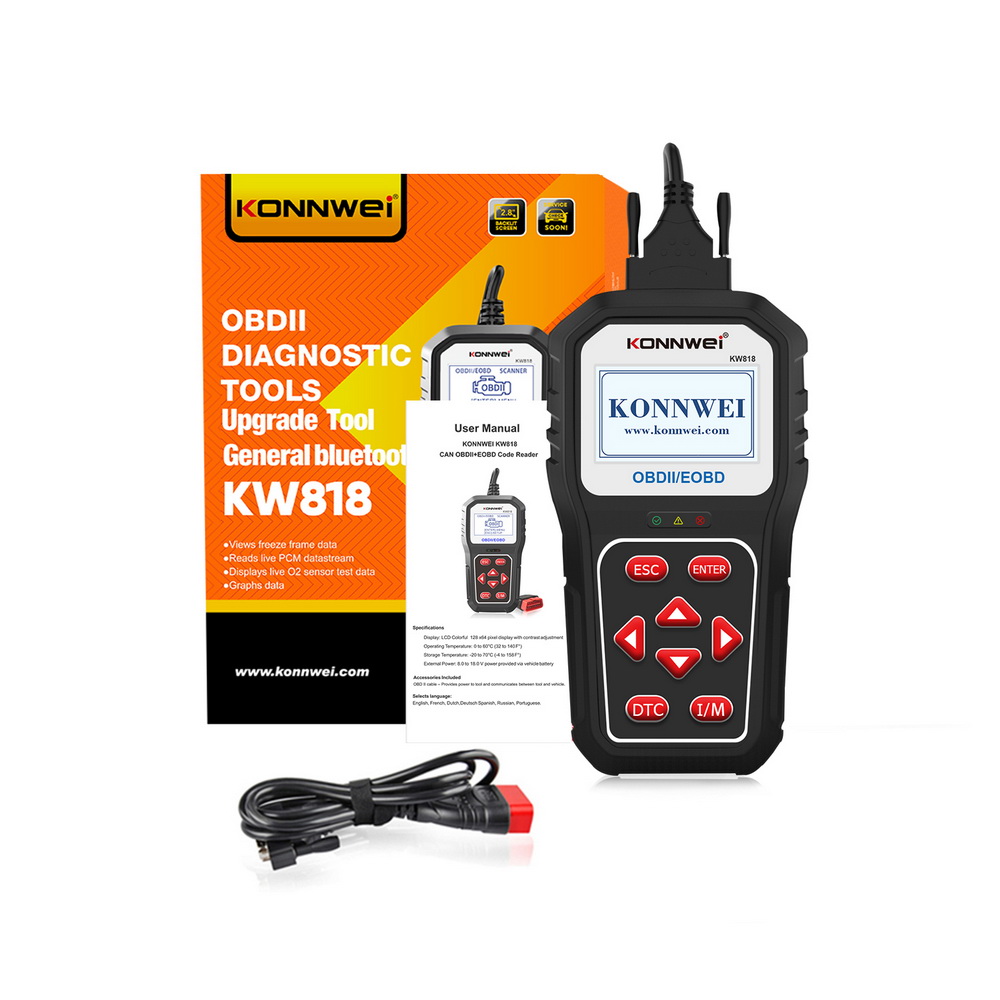 KONNWEI KW818 Enhanced OBDII ODB2 EOBD Car Diagnostic Scanner 12V Battery Tester Check Engine Engine Automotive Code Reader Tool