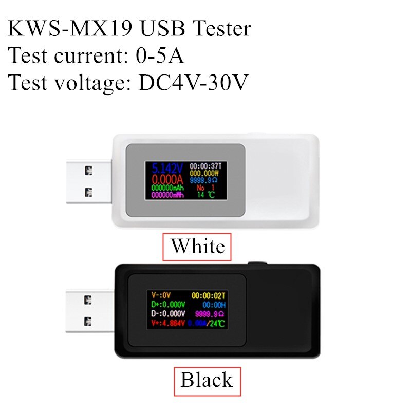 KWS-MX19 USB Tester DC 4V-30V 0-5A Current Voltage Meter Timing Ammeter Digital Monitor Cut-off Power Indicator Bank Charger