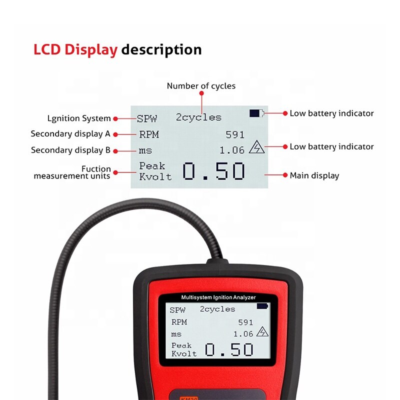 KM20 Multi-system Ignition Analyzer Tester Measure RPM Spark Volt Spark Burn Time Car Spark Plug Tester Spark System Chec