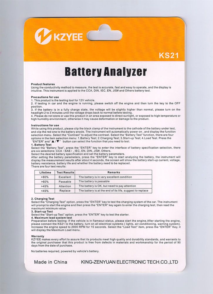 KZYEE KS21 Battery Analyzer Free Shipping