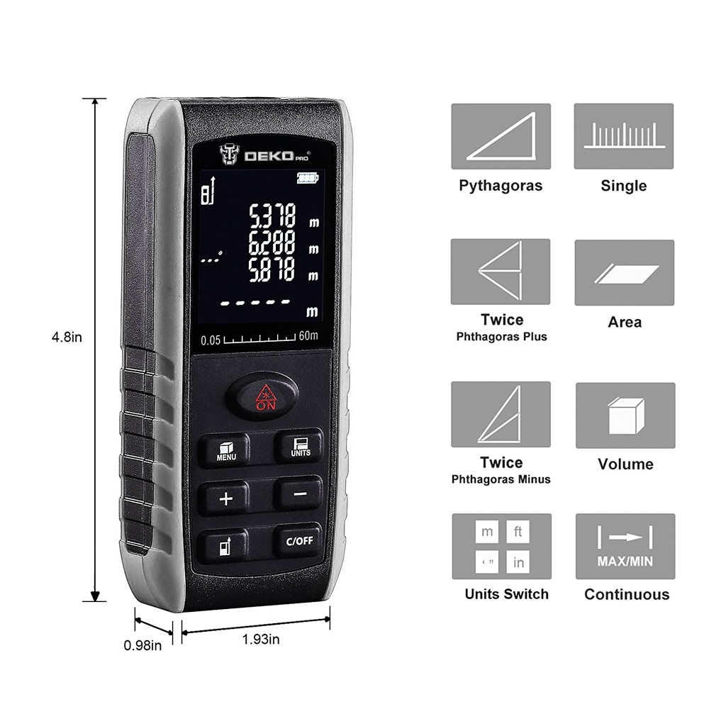 LRE521 Laser Distance Meter 40/60/80/100M Handheld LCD Display Dual Laser Rangefinder Distance/Area/Volume/Pythagorean