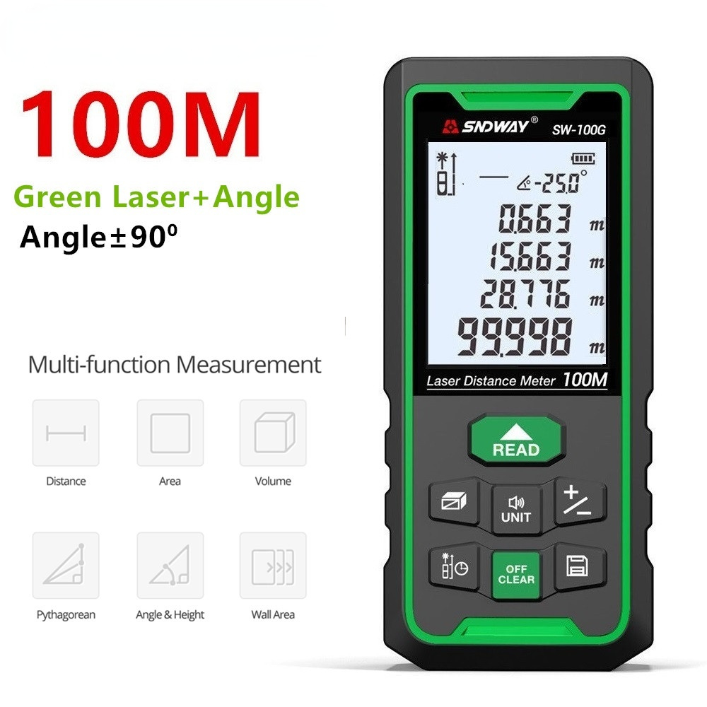 Laser Distance Meter Rangefinder 50m 70m 100m 120m Digital Range Finder Angle Measurement Laser Tape Roulette Ruler
