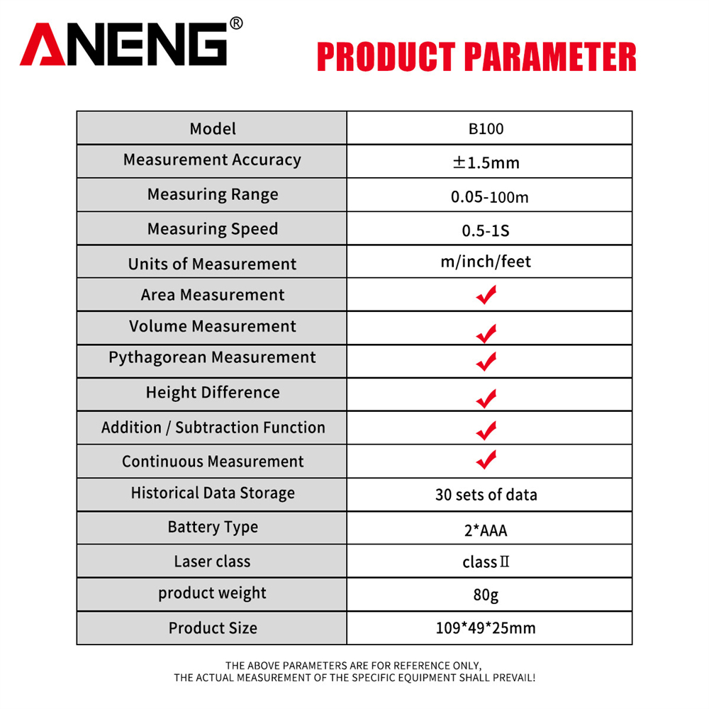 ANENG B40/60/80/100 Laser Distance Meter Digital Laser Range Finder Distance Area Volume Multimeter Test Tool Measure Device