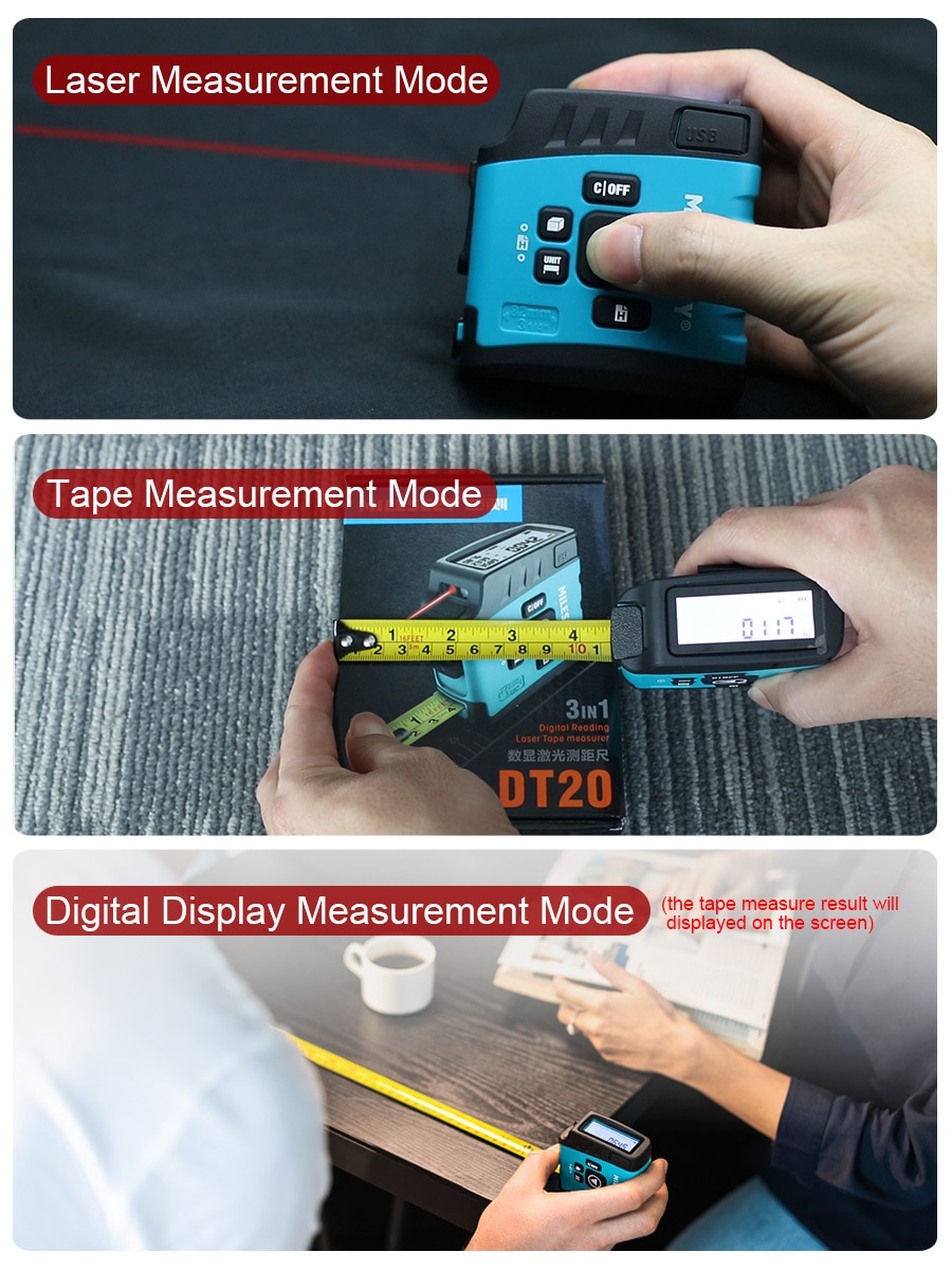 Laser rangefinder DT20 3-in-1 laser distance meter лазерная рулетка Smart tape measure Digital display Measuring tape