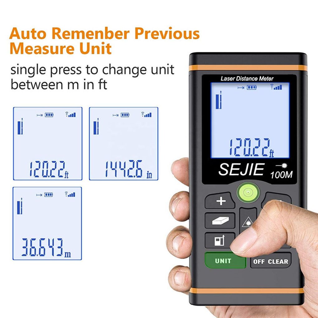 40 60 100m Laser Distance Measure Internal Bubble Levels Handheld Laser Rangefinder Indoor Outdoor LCD Distance Measuring Tool