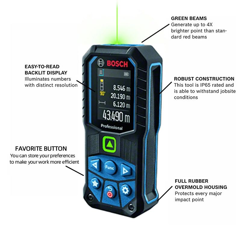 50m GLM50-23G Professional Green Laser Rangefinder 2-in-1 Laser Distance Meter Digital Tape Measure Laser Measuring Instrument
