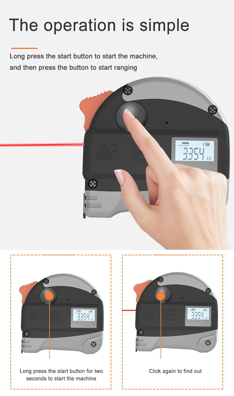 40M Laser Measuring Tape Retractable Digital Electronic Roulette Stainless Tape Measure Multi Angle Measuring Tool