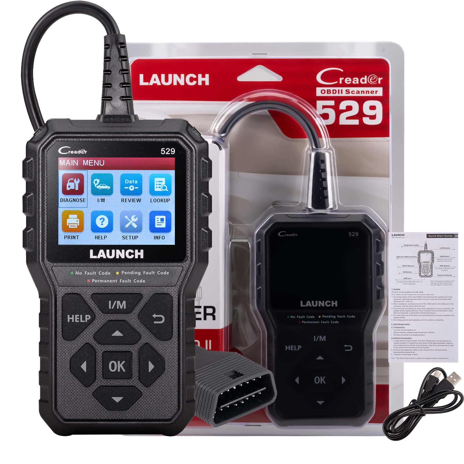 LAUNCH CR529 OBD2 Scanner Diagnostic Tool, Full OBD2 Scanner Backup, Clear Codes, One Click I/M, for DIYers with Cars After 1996