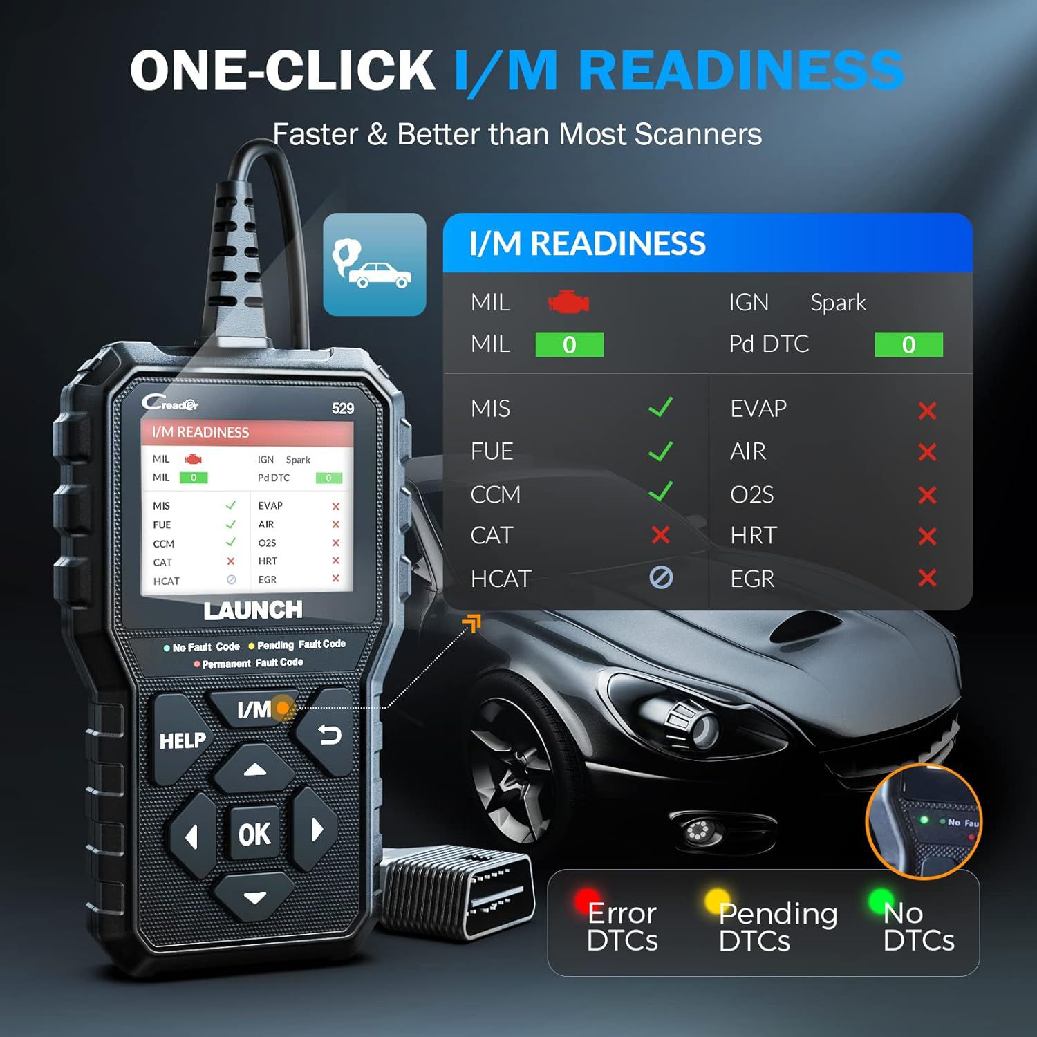 LAUNCH CR529 OBD2 Scanner Diagnostic Tool, Full OBD2 Scanner Backup, Clear Codes, One Click I/M, for DIYers with Cars After 1996