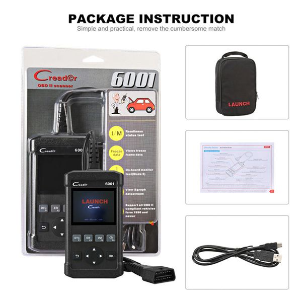 LAUNCH DIY Code Reader CReader 6001 Full OBDII OBD2 functions Support O2 Sensor Test