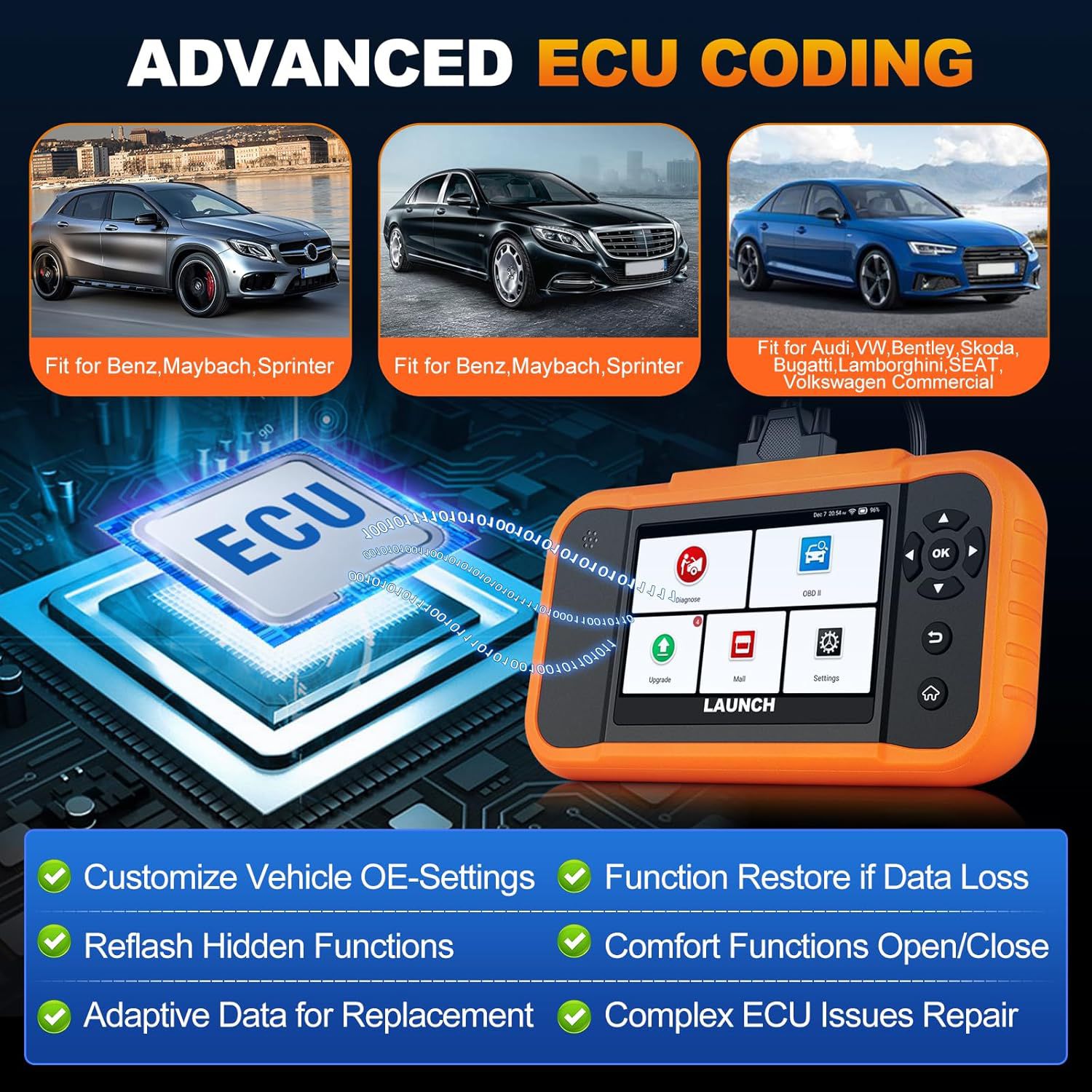 2025 LAUNCH Creader Elite 2.0 BBA Bi-Directional OBD2 Scanner for BMW,Mercedes-Benz,Volkswagen VW Audi V.A.G Group, Full System with Full Functions