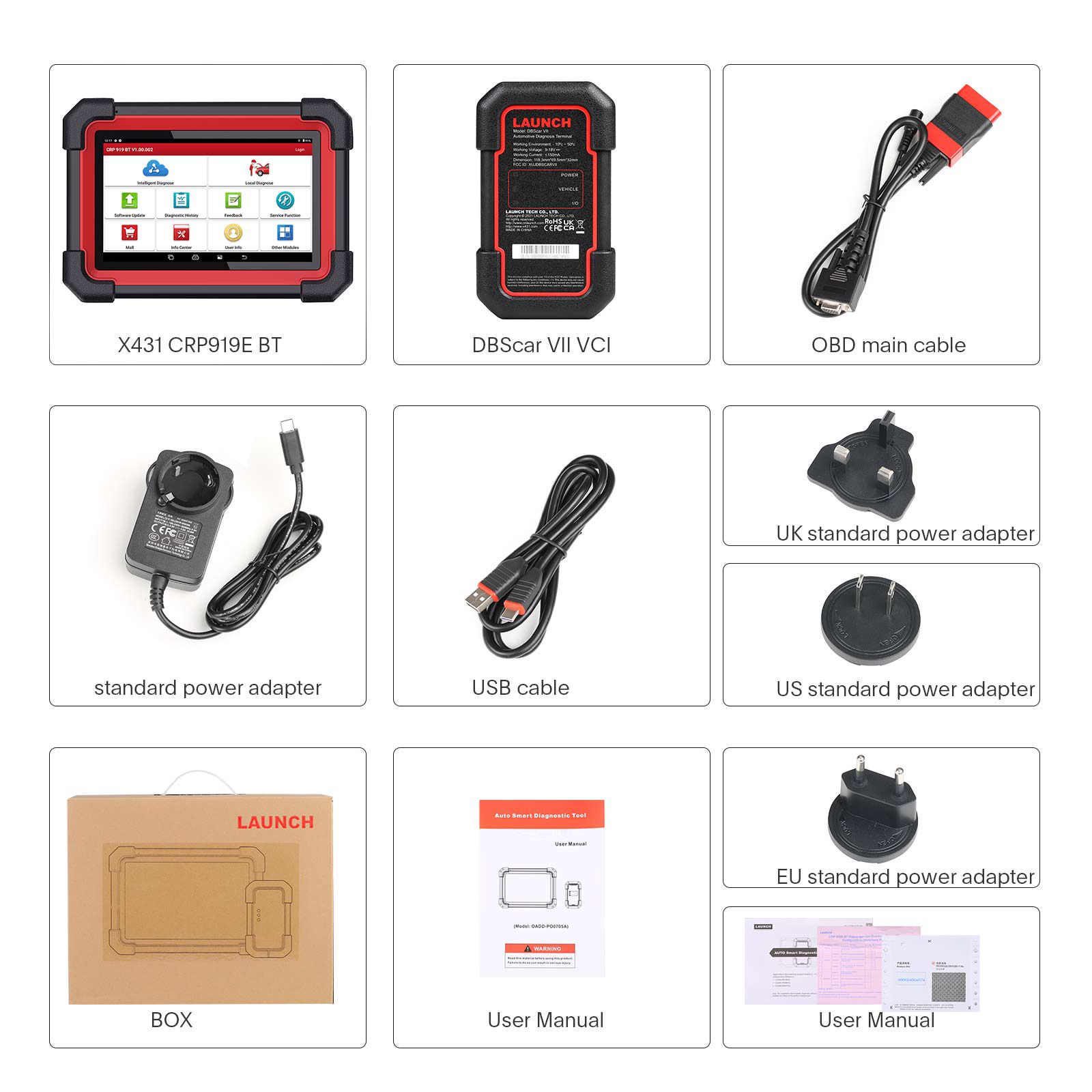 Launch X431 CRP919E BT Car Diagnostic Tool DBScar VII VCI Auto OBD OBD2 Scanner Active Test ECU Coding CANFD DOIP 31+ Reset Services