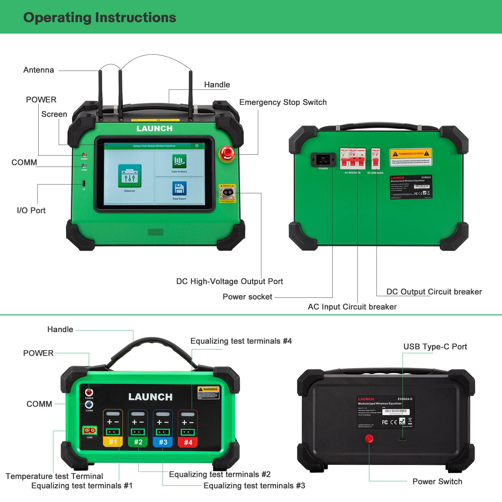 LAUNCH EVB624 EV Battery Pack Cell Wireless Equalizer(24 Channels)