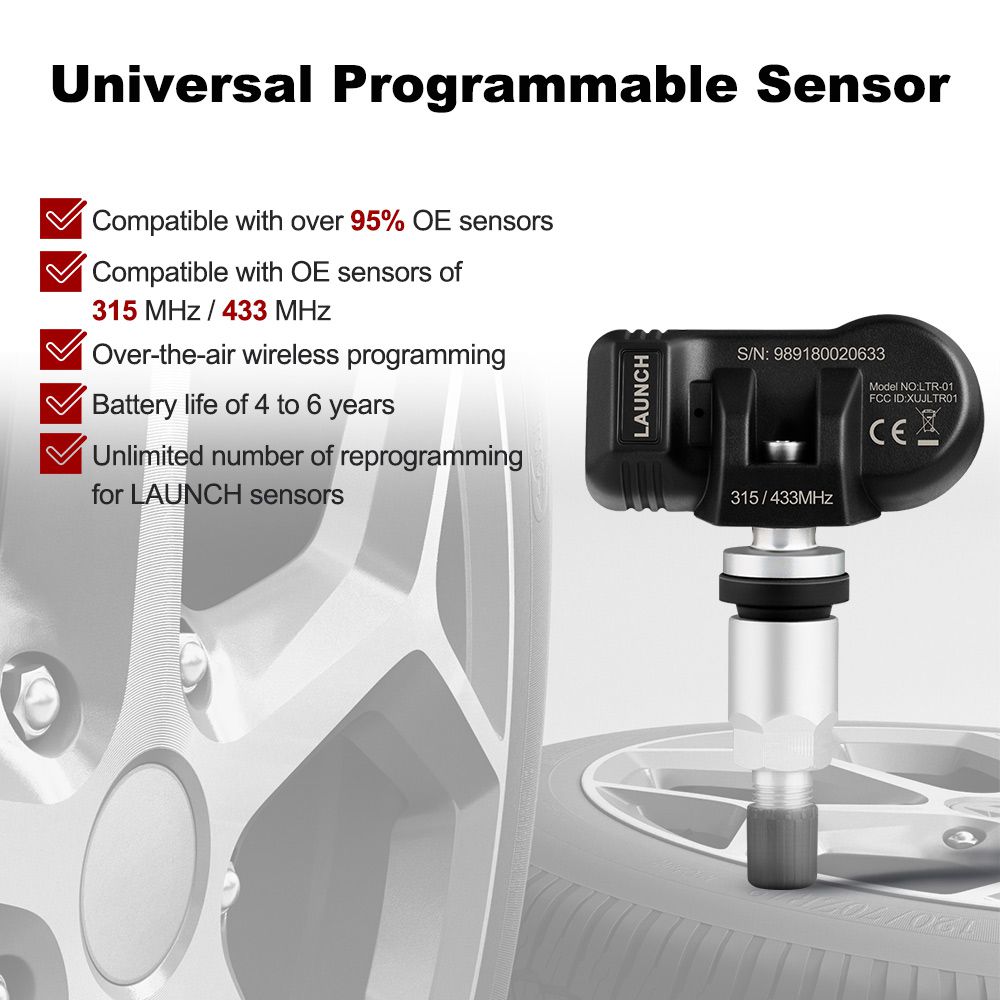 LAUNCH LTR-01 RF Sensor 315MHz & 433MHz TPMS Sensor Tool Metal & Rubber