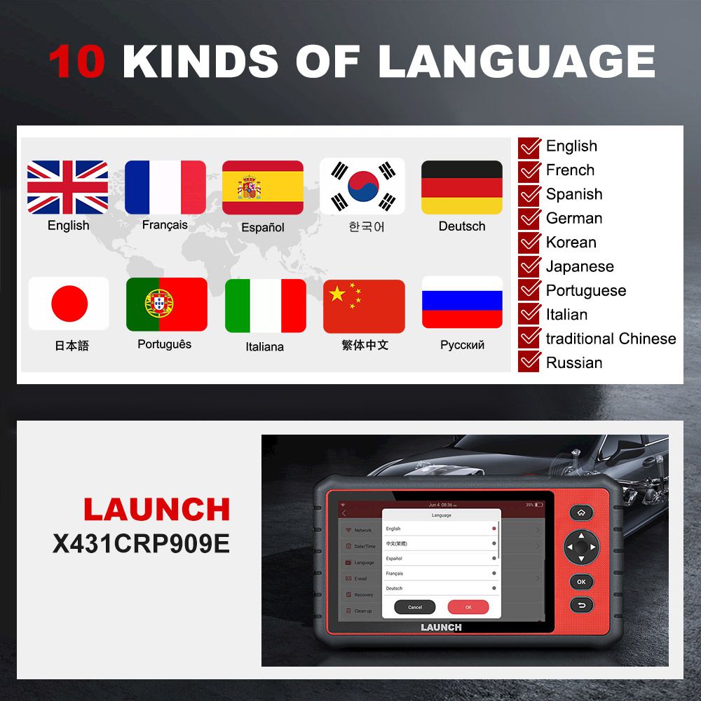 LAUNCH X431 CRP909E OBD2 Scanner Full System Car Diagnostic Tool  with 15 Reset Service PK MK808 CRP909