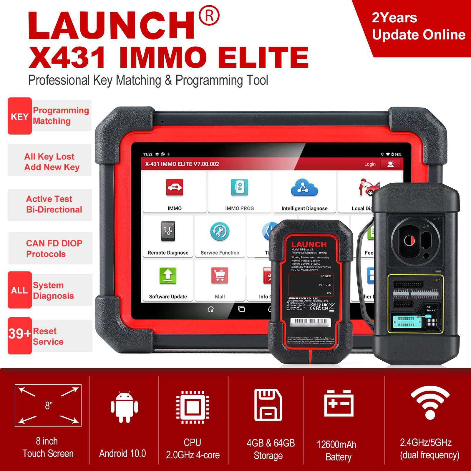 Launch X431 IMMO Elite Key Programmer Car Immobilizer Programming Tools All System Diagnostic Scanner with 39 Reset Service
