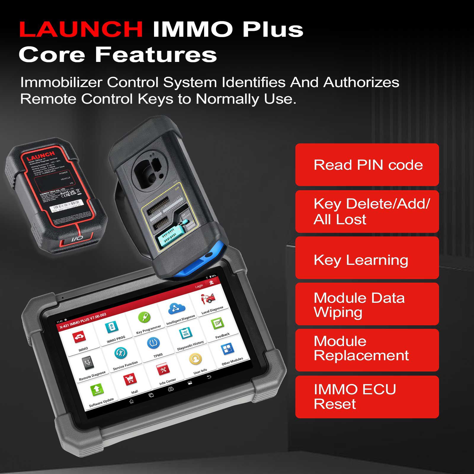 2024 Launch X431 IMMO Plus Key Programmer 3-in-1 IMMO Clone Diagnostics Functions Global Version