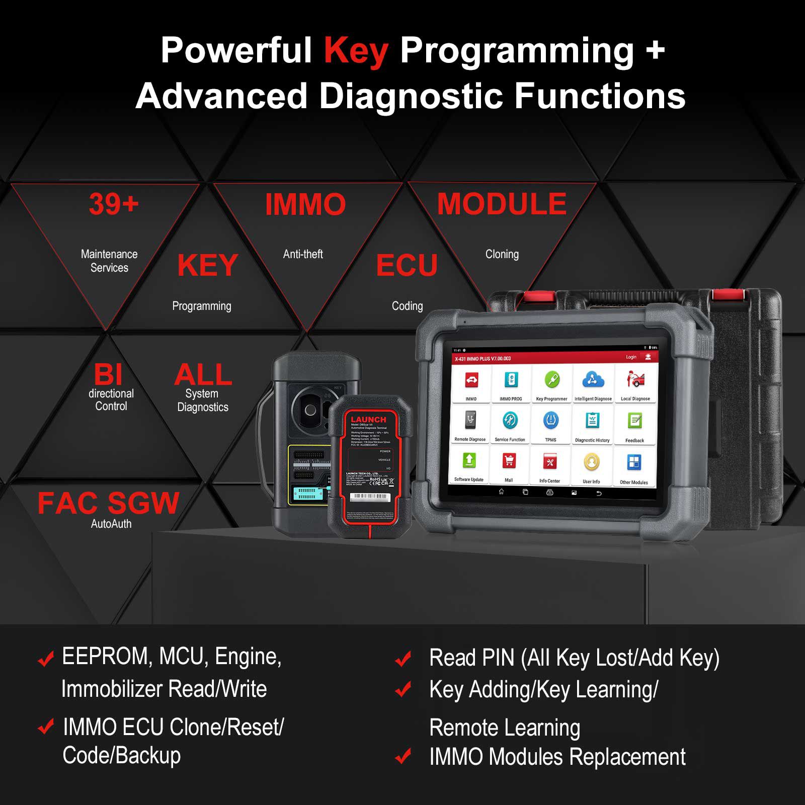 2024 Launch X431 IMMO Plus Key Programmer 3-in-1 IMMO Clone Diagnostics Functions Global Version