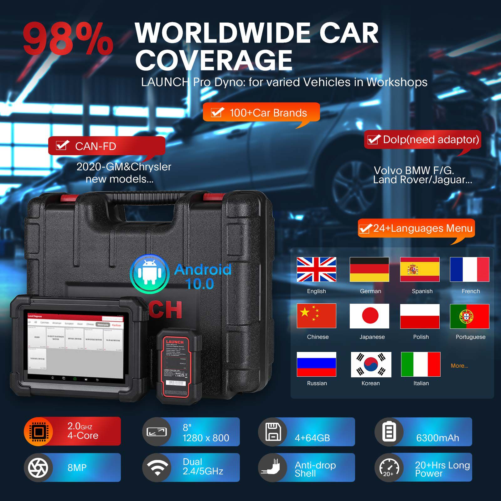 Launch X431 PRO DYNO 8' Bidirectional Diagnostic Scanner 37+ Special Functions Support ECU Coding CAN-FD DoIP upgraded Ver of PRO