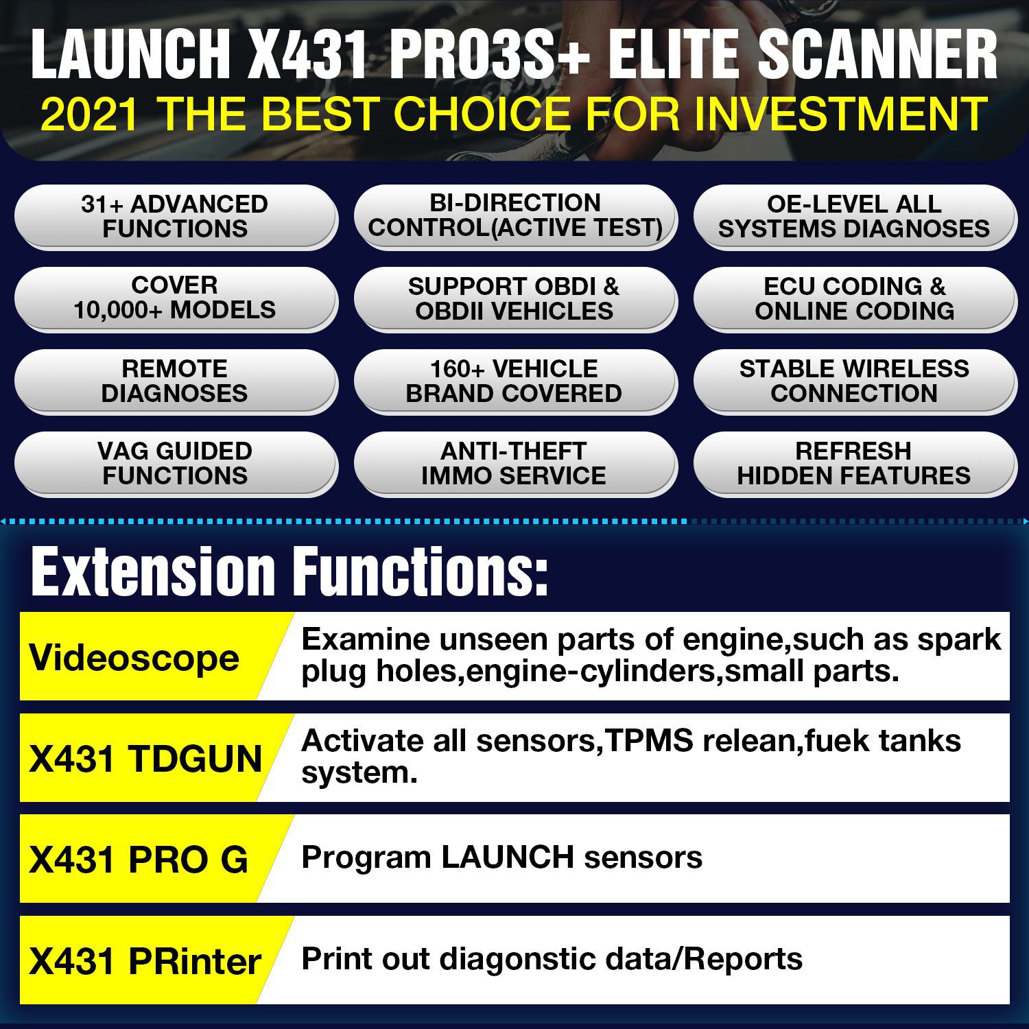 LAUNCH X431 Pro3s Plus OBD2 Diagnostic Scanner Automotive Auto Diagnostic Tool Car Code Reader X431 PRO ECU Coding