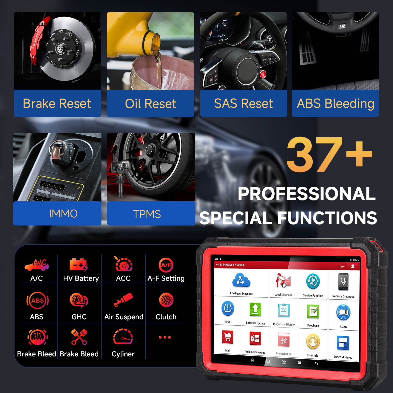LAUNCH X431 PRO3S+ PRO3 S+ with X-431 SmartLink C 2.0 Heavy-duty Truck Module for Both 12V & 24V Cars and Trucks