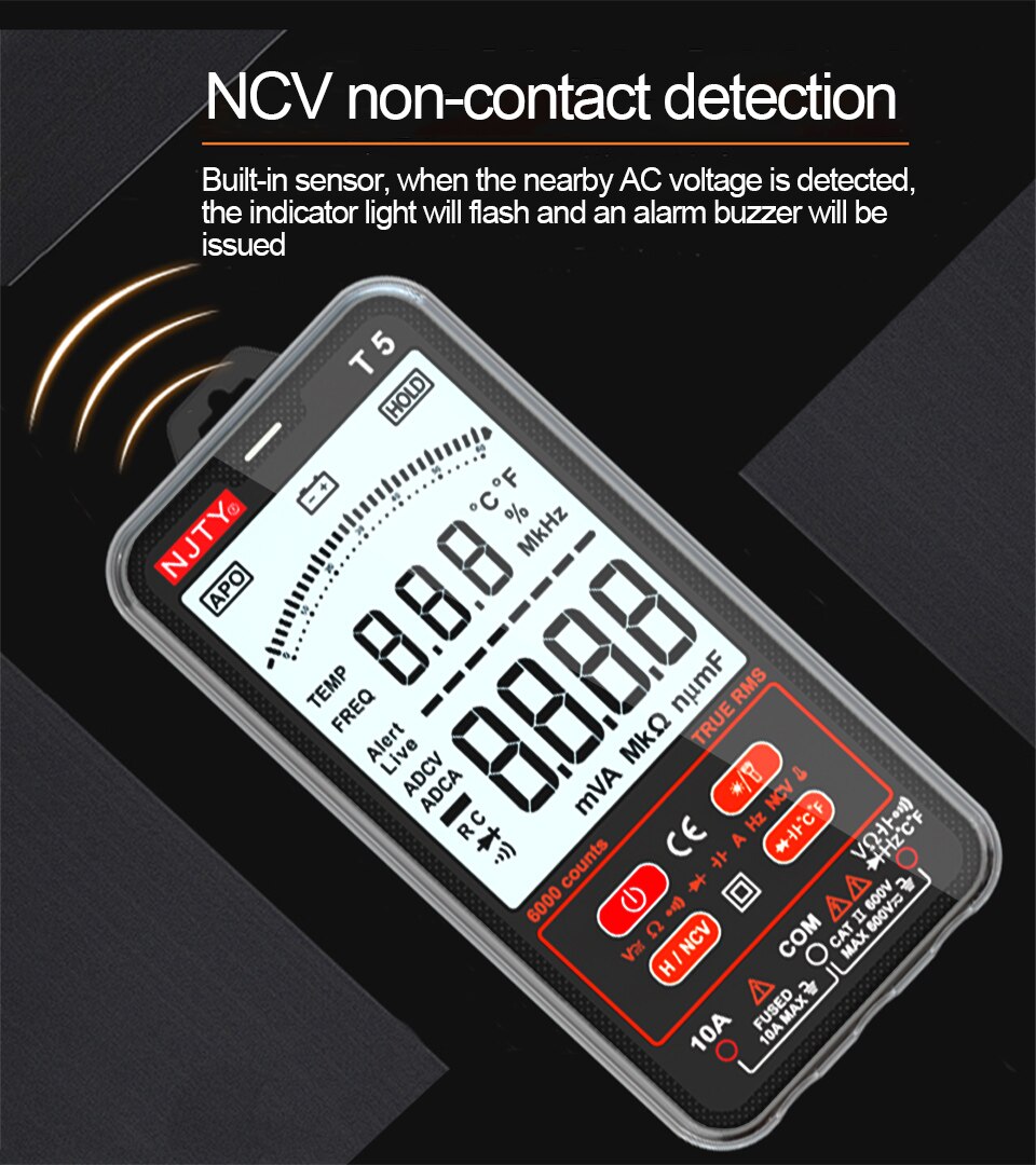T5 LCD Display 6000 Counts Digital Multimeter Ultra-thin RMS AC DC NCV Current Voltage Capacitance Temperature Tester
