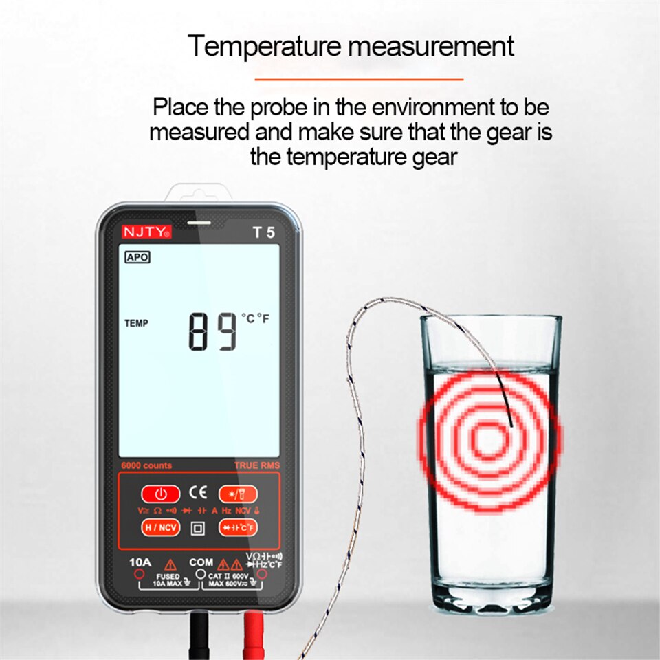 T5 LCD Display 6000 Counts Digital Multimeter Ultra-thin RMS AC DC NCV Current Voltage Capacitance Temperature Tester