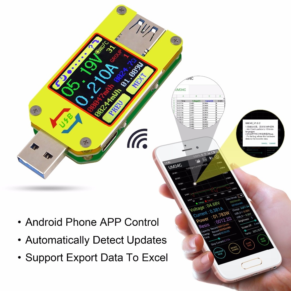 UM34/UM34C UM24/UM24C UM25/UM25C Color LCD Display usb voltage tester current meter Voltmeter battery charge measure