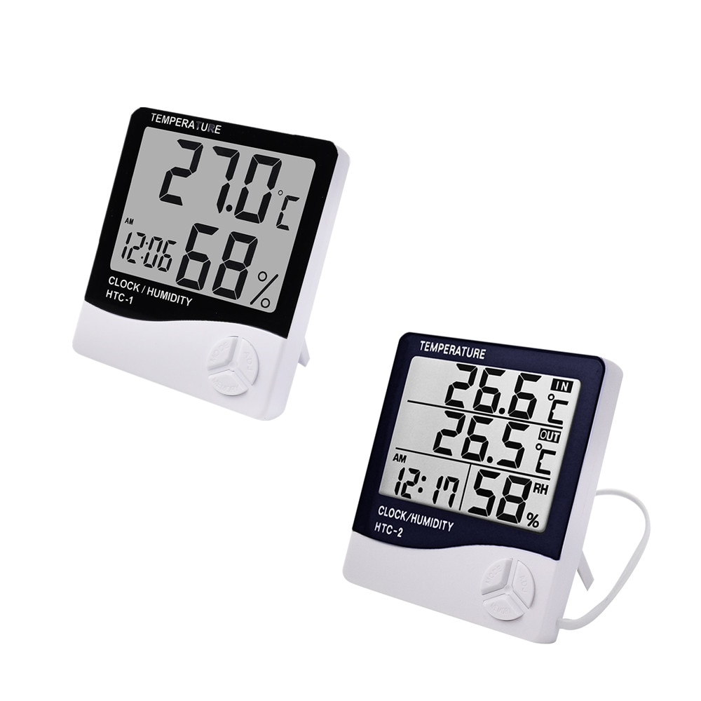 HTC-1 HTC-2 LCD Electronic Digital Temperature Humidity Meter Thermometer Hygrometer Indoor Outdoor Weather Station Clock