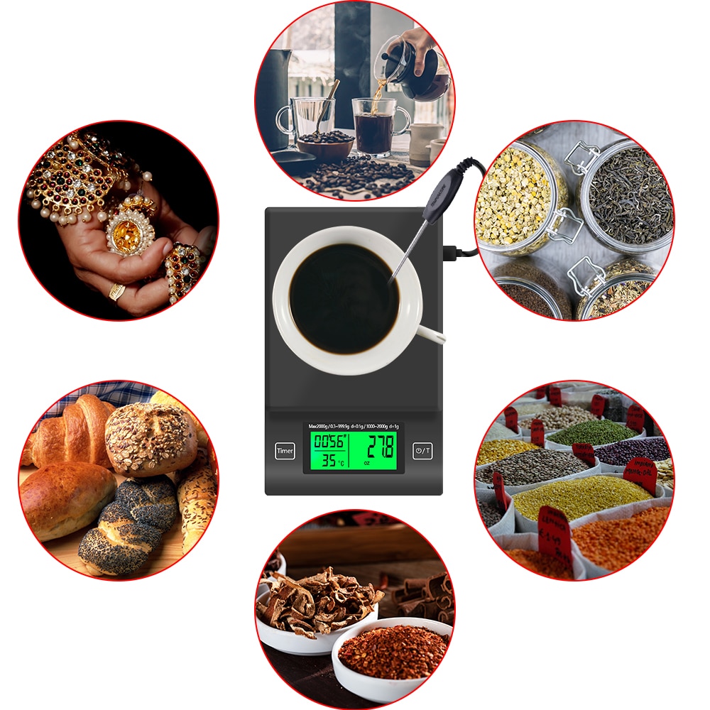 Drip Coffee Scale1kg 2kg/1g 3kg 5kg/0.1g 10kg/1g Timer backlight Food weight LCD Electronic Kitchen Scale High Precision