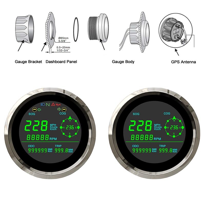 New 85mm LCD GPS Speedometer With Tachometer Speed Gauge Tacho Meter OverSpeed Alarm RPM For Motorcycle Truck Car 12V/24V