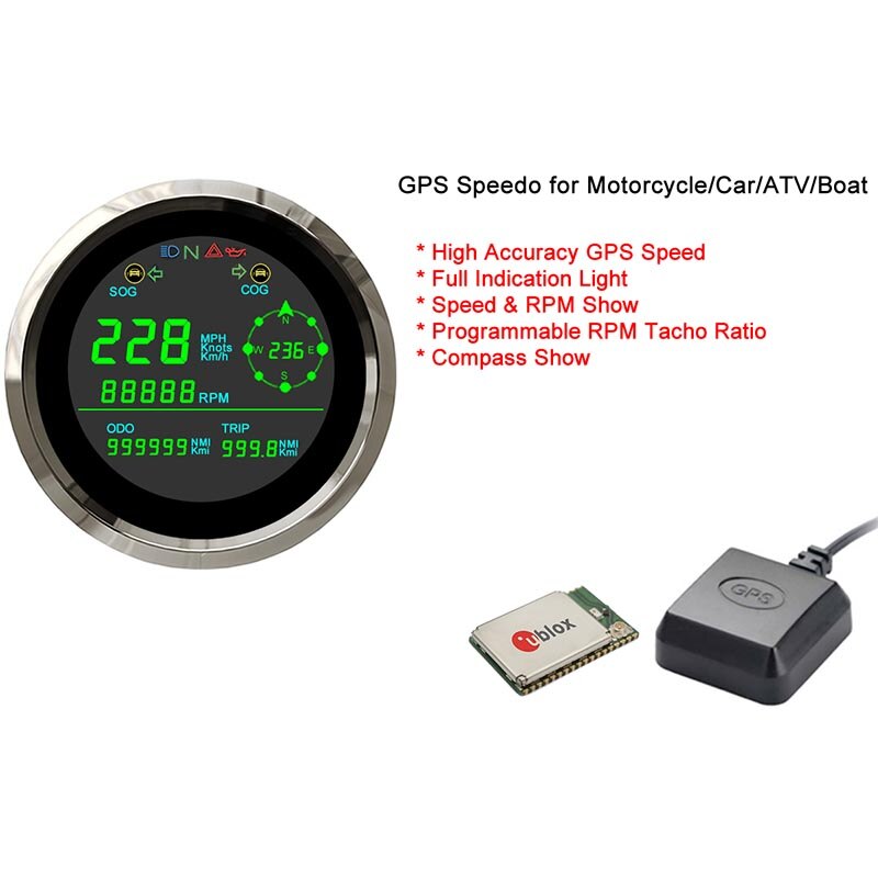 New 85mm LCD GPS Speedometer With Tachometer Speed Gauge Tacho Meter OverSpeed Alarm RPM For Motorcycle Truck Car 12V/24V