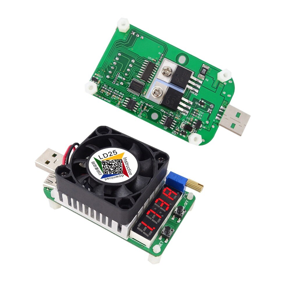 LD25 USB Interface Electronic Load Resistor USB Load Tester Discharge Battery test LED Fan adjustable current voltage 25w