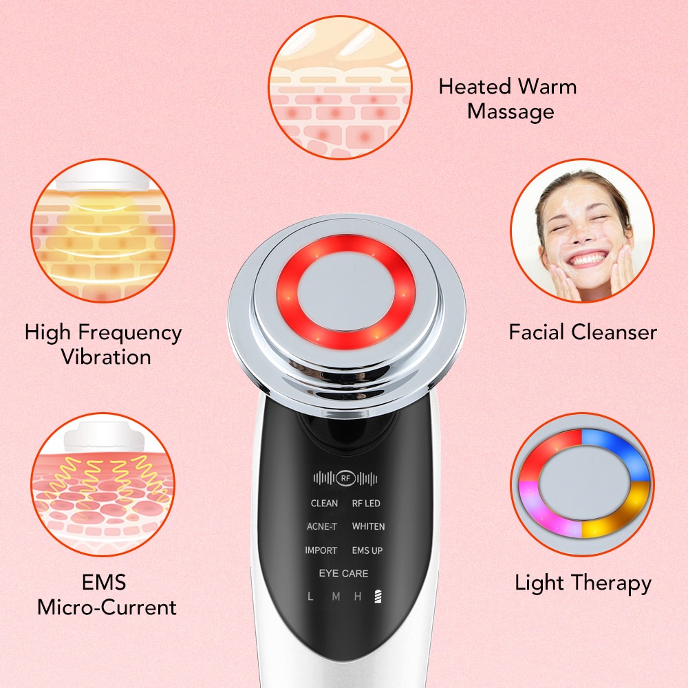 7 in 1 RF&EMS Micro Current Lifting Device Vibration LED Face Skin Rejuvenation Wrinkle Remover Anti-Aging Facial Beauty Device