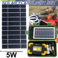 High Power LED Flashlight Solar Panel Kit Travel Light for Camping Lantern Led Lamp Battery Solar Charger Set Camping Hiking