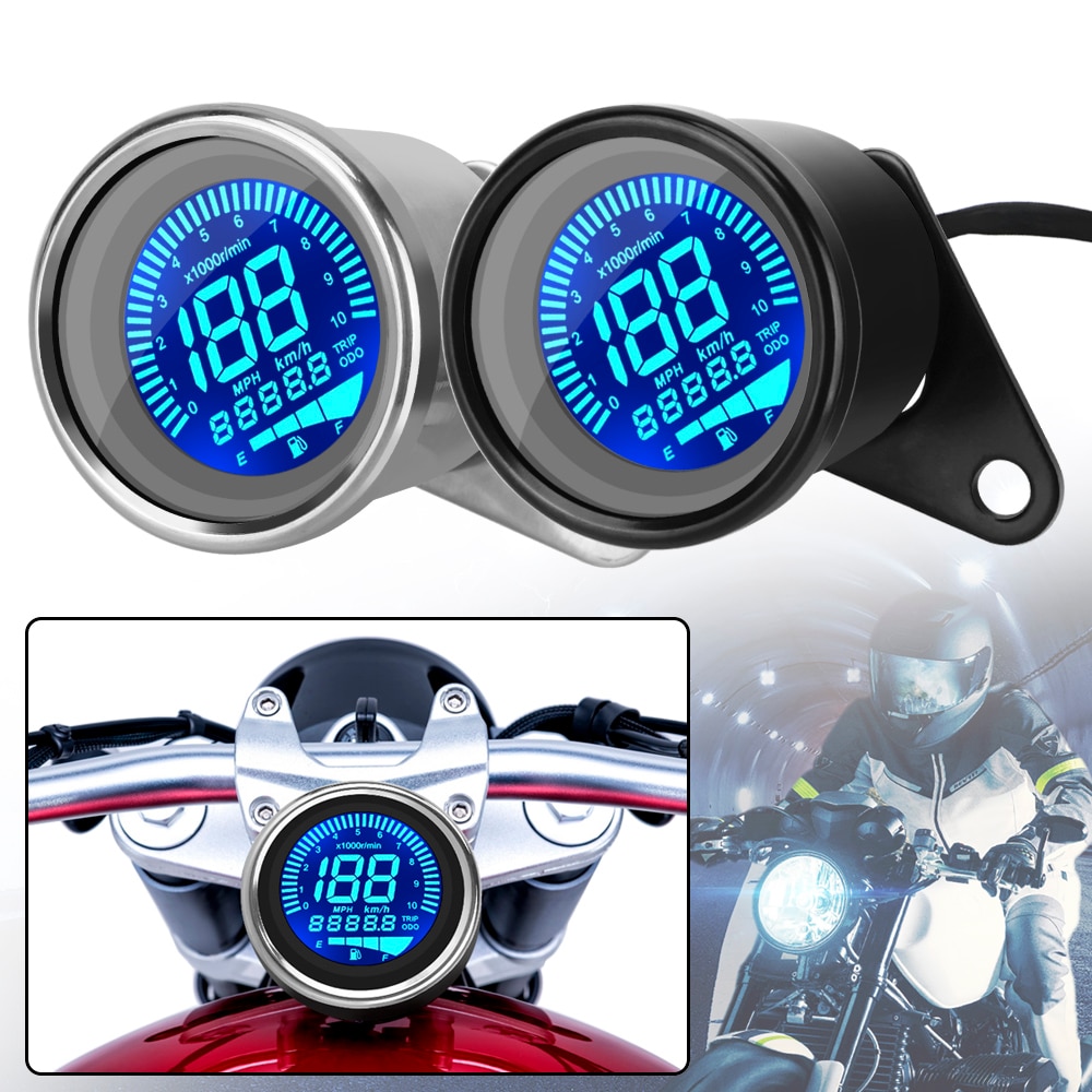 LED LCD Tachometer Indicator Retro LCD Odometer Scooter ATV Meter Motorcycle Digital Speedometer Universal Fuel Meter