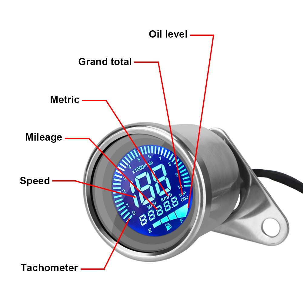 LED LCD Tachometer Indicator Retro LCD Odometer Scooter ATV Meter Motorcycle Digital Speedometer Universal Fuel Meter