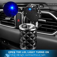 LED Light Car Ashtray Universal Alloy Ash Tray Aluminum Cup Smokeless Auto Ashtray Flame Retardant Cigarette Cylinder Holder Box