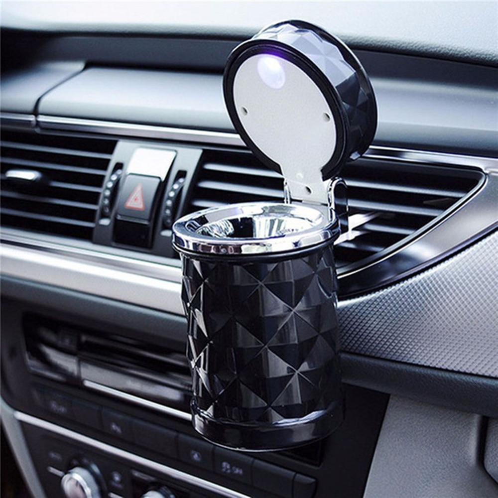 LED Light Car Ashtray Universal Alloy Ash Tray Aluminum Cup Smokeless Auto Ashtray Flame Retardant Cigarette Cylinder Holder Box