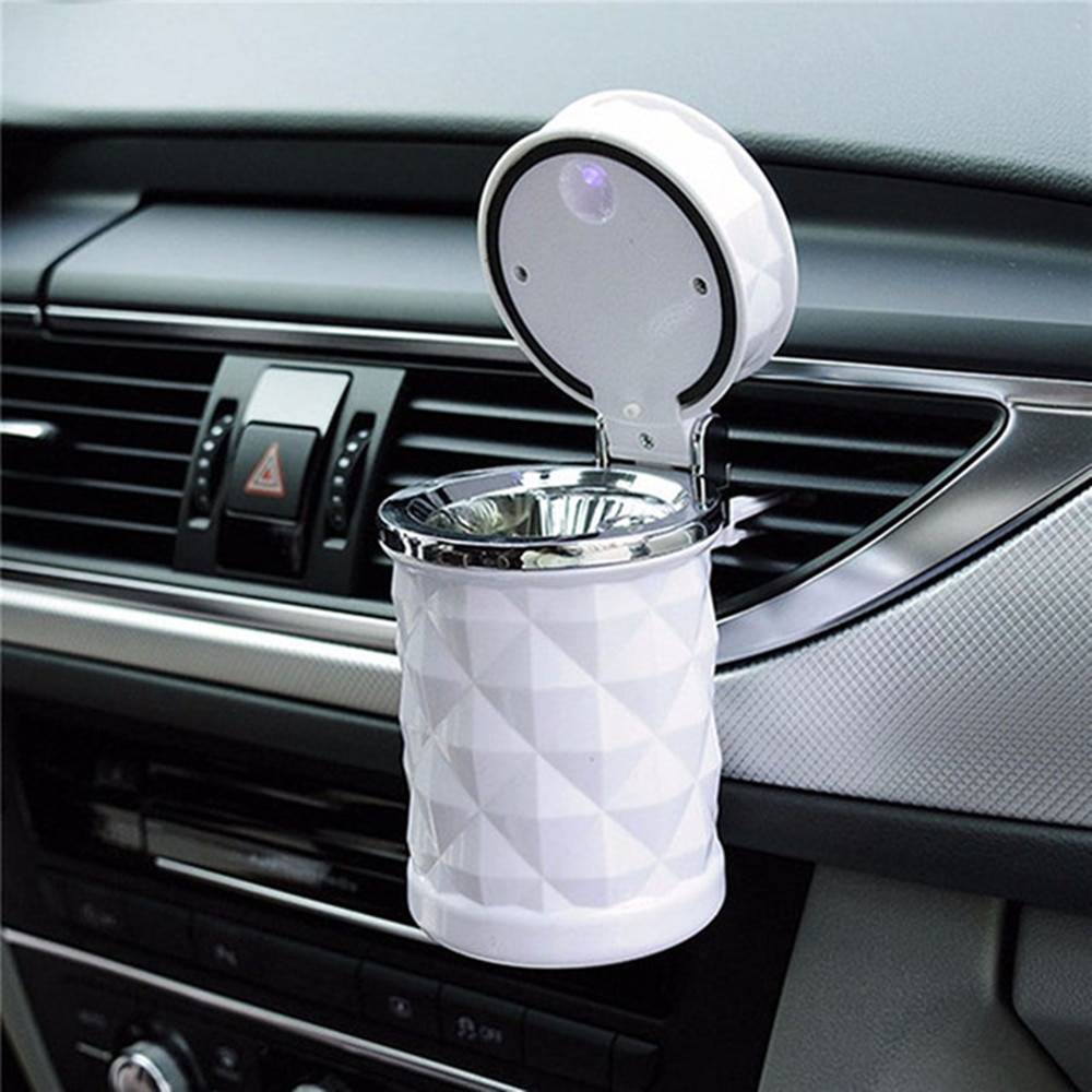 LED Light Car Ashtray Universal Alloy Ash Tray Aluminum Cup Smokeless Auto Ashtray Flame Retardant Cigarette Cylinder Holder Box