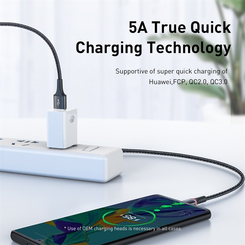 5A LED lighting Charger Cable For Xiaomi Redmi k20 Huawei P30 Pro 40W Fast Charging Charger USB-C Type-C Cable Wire Cord