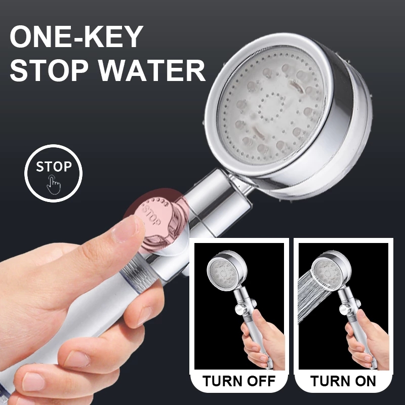 Led Shower Head With Stop Button Water Saving Rainfall Temperature Sensor Bathroom Shower Head High Pressure Filter Set