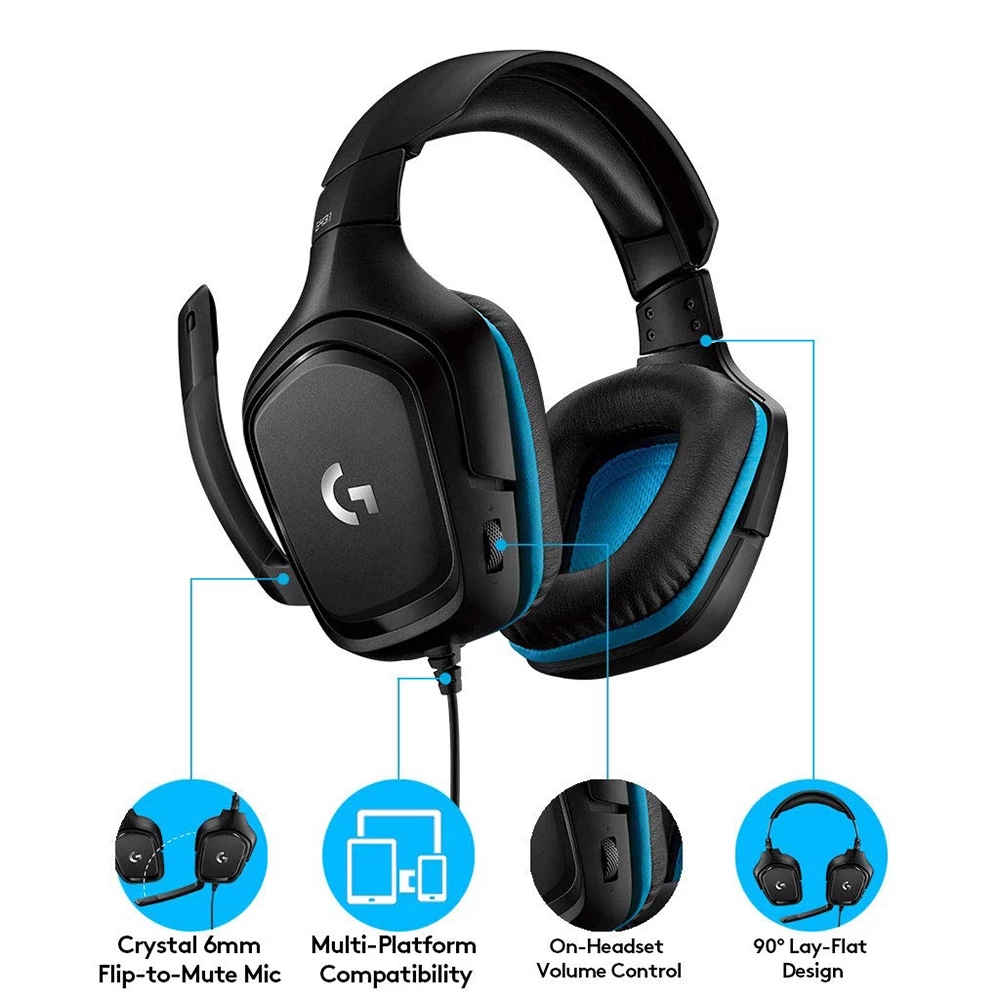 Logitech G431 Wired Gaming Headphone 7.1Surround Sound Gaming Headset With 50mm Drivers DTS Headphone X2.0 6mm MIC 100% Original